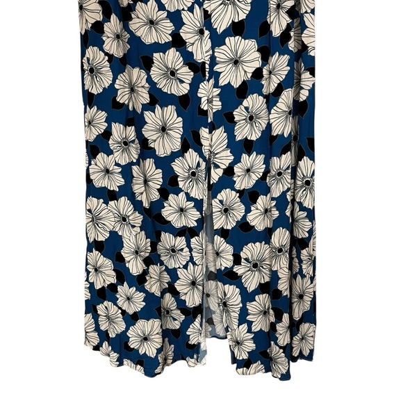 REISS | Miller Blue White Floral Print Square Neck Midi Dress 10 - Picture 12 of 16